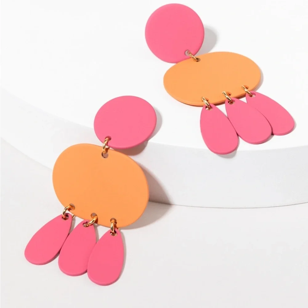 Francesca’s Bobbie Epoxy Paint Earrings, pink & orange